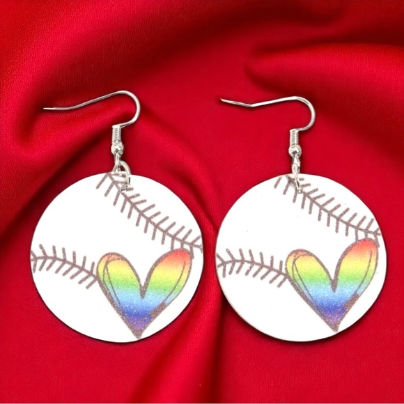 Swing into Style with Our Rainbow Heart Baseball Dangle Earrings! ⚾️ NWT Jewelry - Picture 5 of 15
